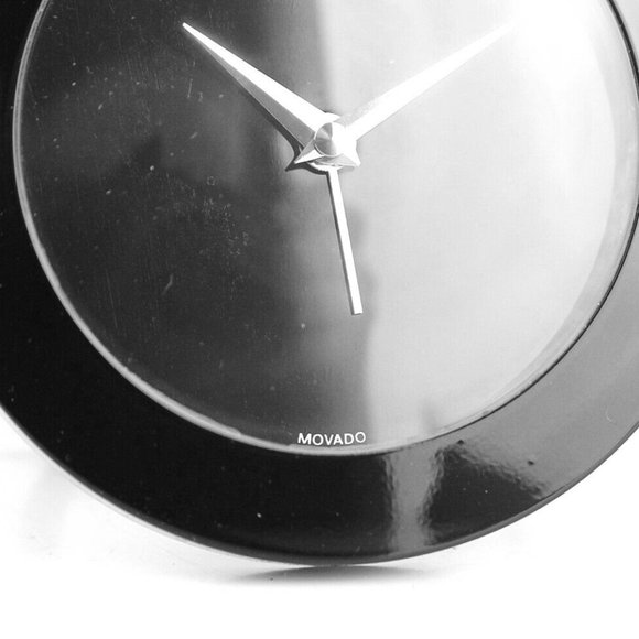 MOVADO BLACK ROUND TRAVEL ALARM CLOCK WITH CASE BRAND NEW ORIGINAL BOX - Picture 2 of 4